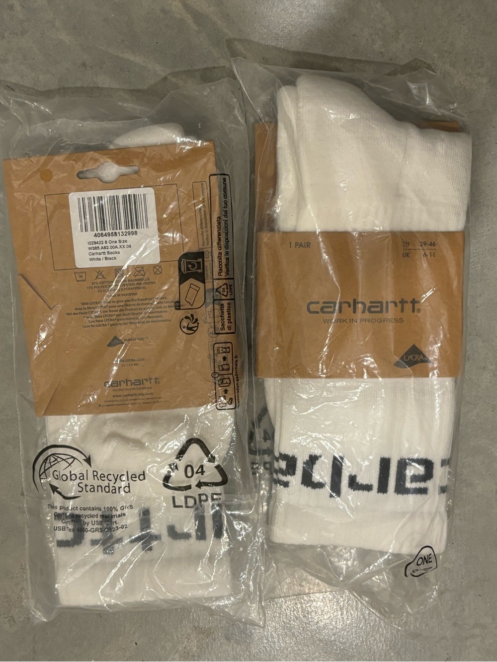 Carhartt White Crew Socks with Black Logo - 2 Pair